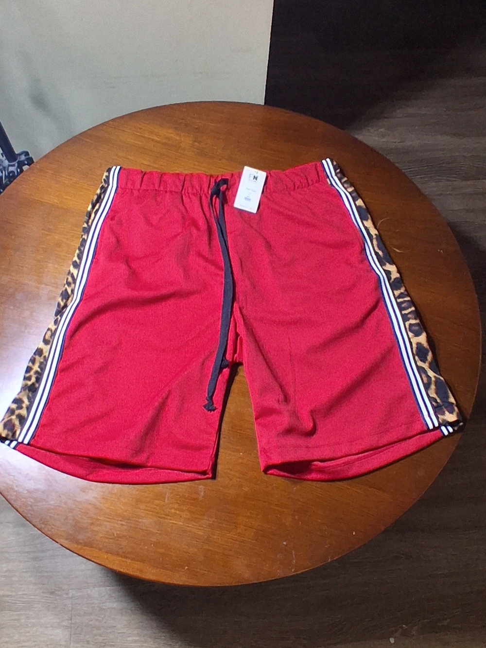 Fashion Nova Red Men's Athletic Shorts with Leopard Side Panels